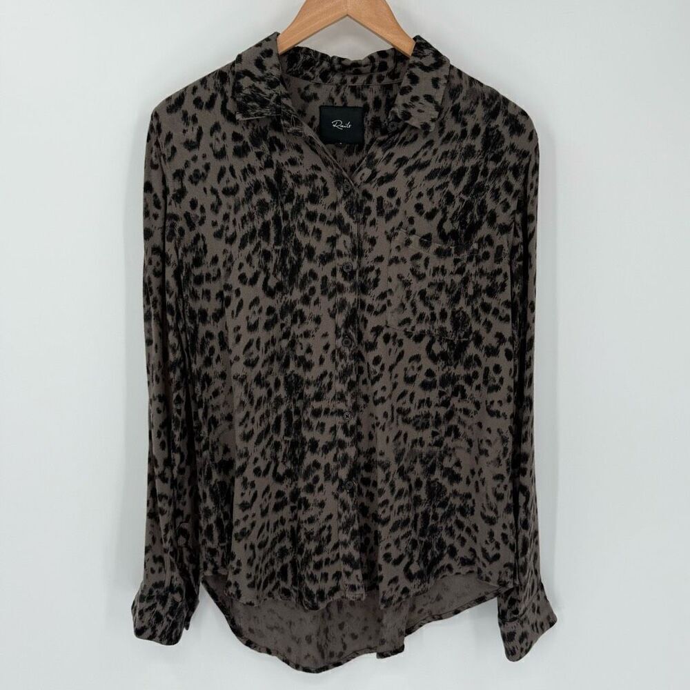 Rails Hunter Shirt Button Up Long Sleeve Umber Leopard Spot‎ Small Black Taupe